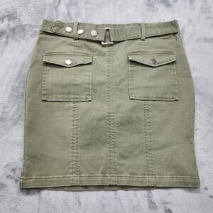 Haute Monde Skirt Womens L Green Belted Cargo Pencil Mini Stretch Denim Gorpcore